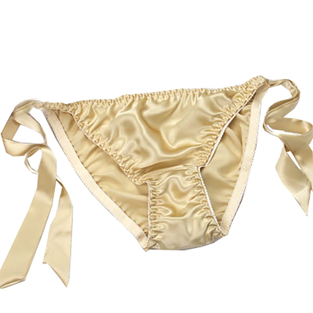 LSHARON SILK Women's Sexy 100% Mulberry Silk Thong Lingerie G-String Underwear Panties (Khaki)