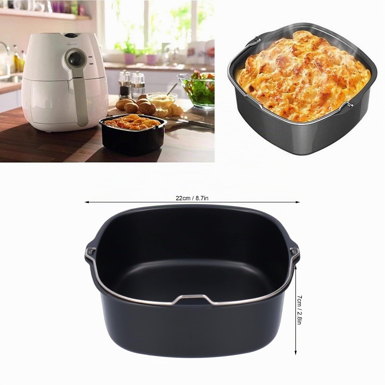 Teglie per Friggitrice ad Aria 22cm Universale | Fusto per Torta Antiaderente | Accessori senza BPA per Tutti i Modelli Forno e Airfryer