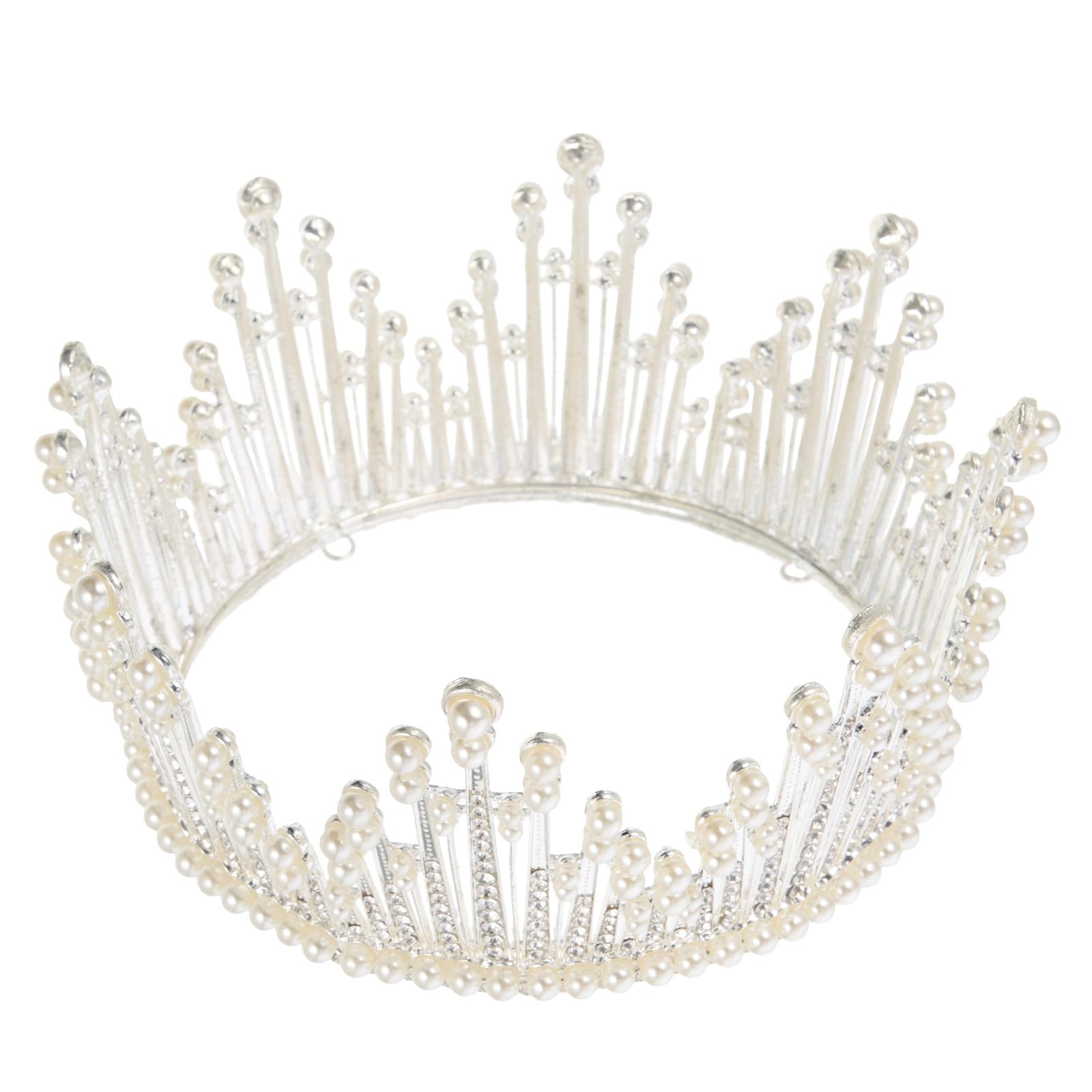 Tiara de Perlas para Novia en Plata, Diadema Barroca Entera para Boda, Accesorio Cabello de Fiesta y Sesión Fotográfica, Tocado Elegante para Mujer