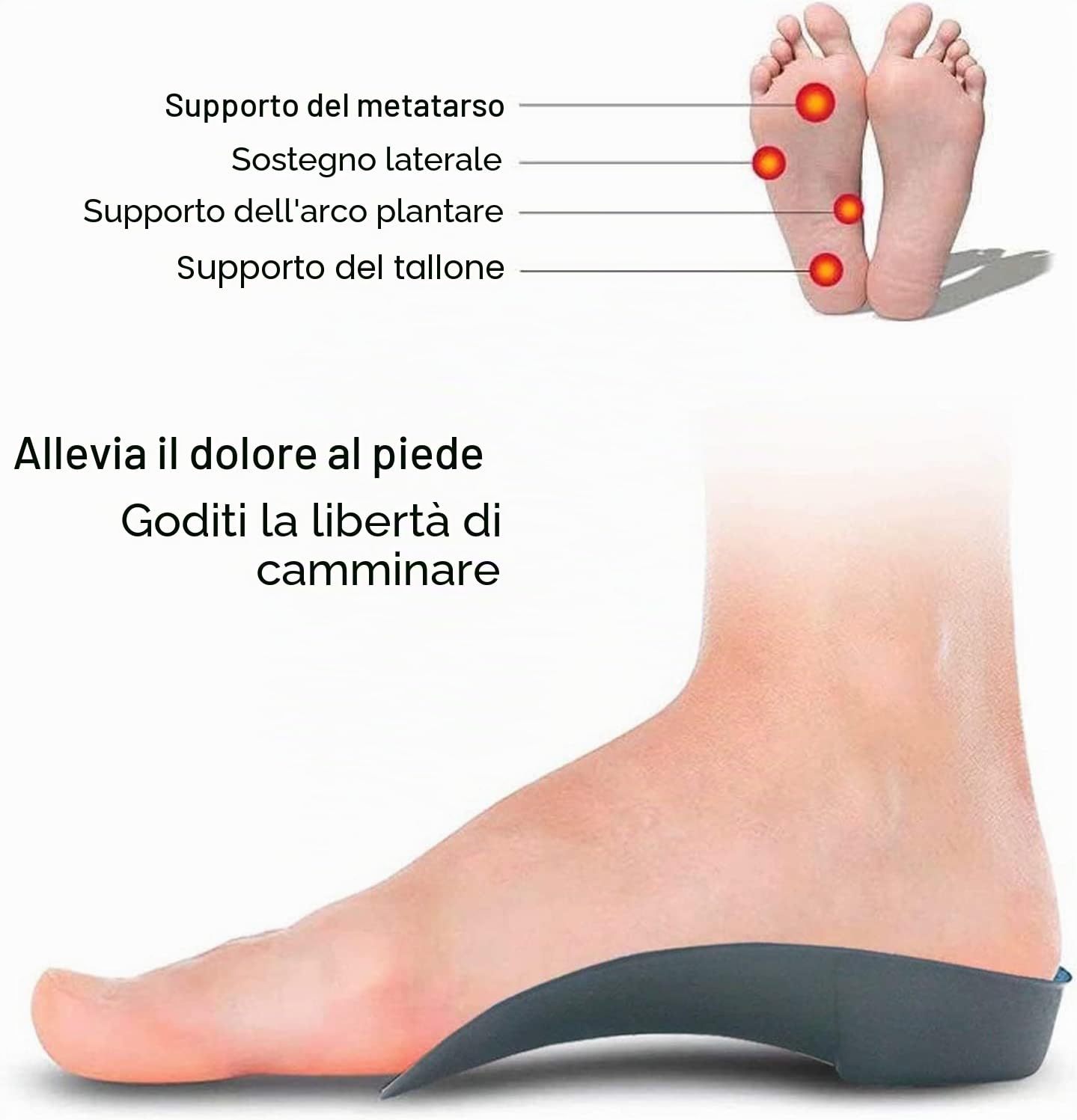 RooRuns 3/4 solette ortopediche per solette plantari per arco alto Solette per scarpe per fascite plantare, piedi piatti, iperpronazione, sollievo dal dolore al tallone
