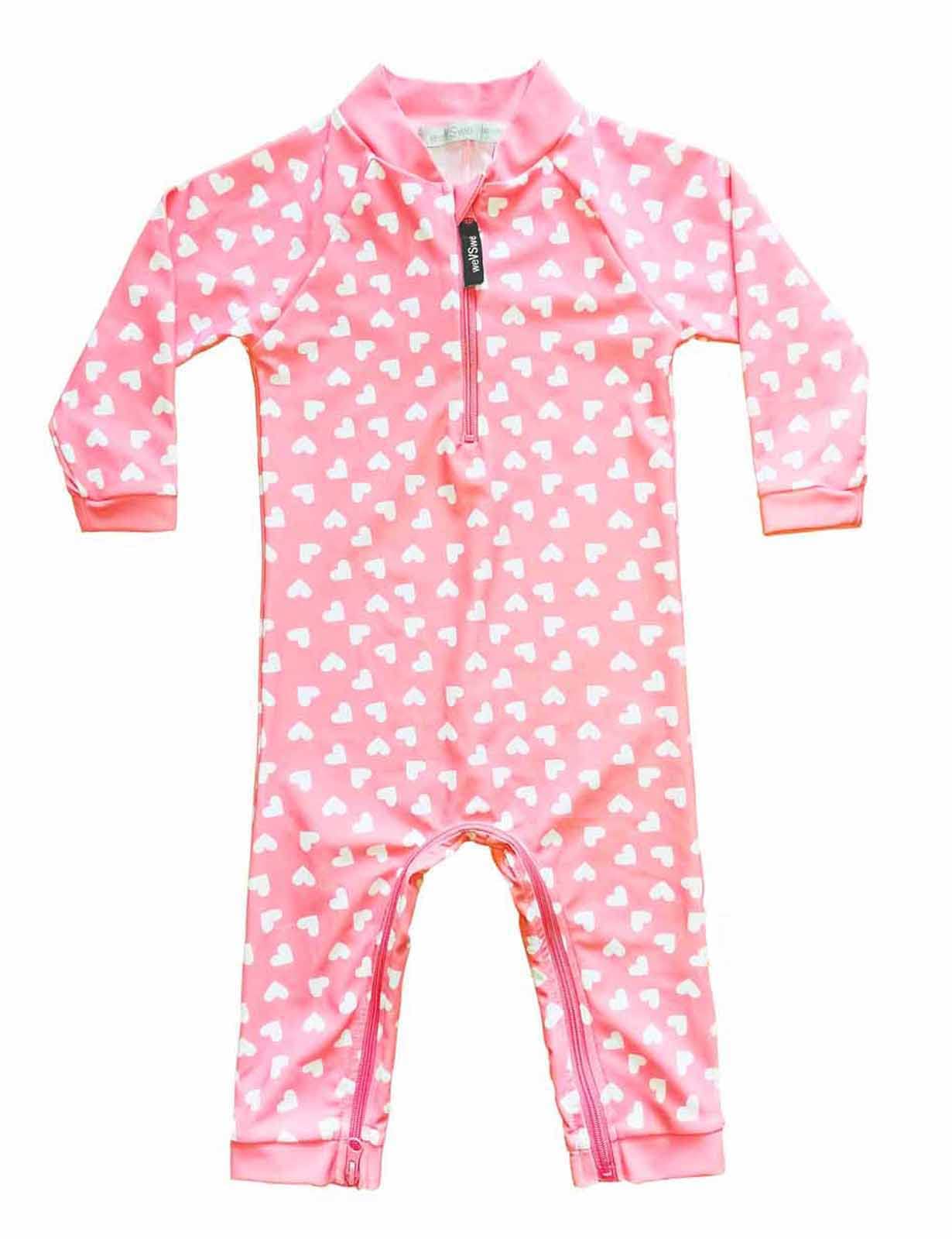 weVSwe Traje De Baño para Bebés Y Niñas Protección Solar para Niños Pequeños Rash Guard Una Pieza Cremallera En La Entrepierna con Forma De Corazón Rosa para Cambiar Fácilmente Los Pañales 0-6 Meses