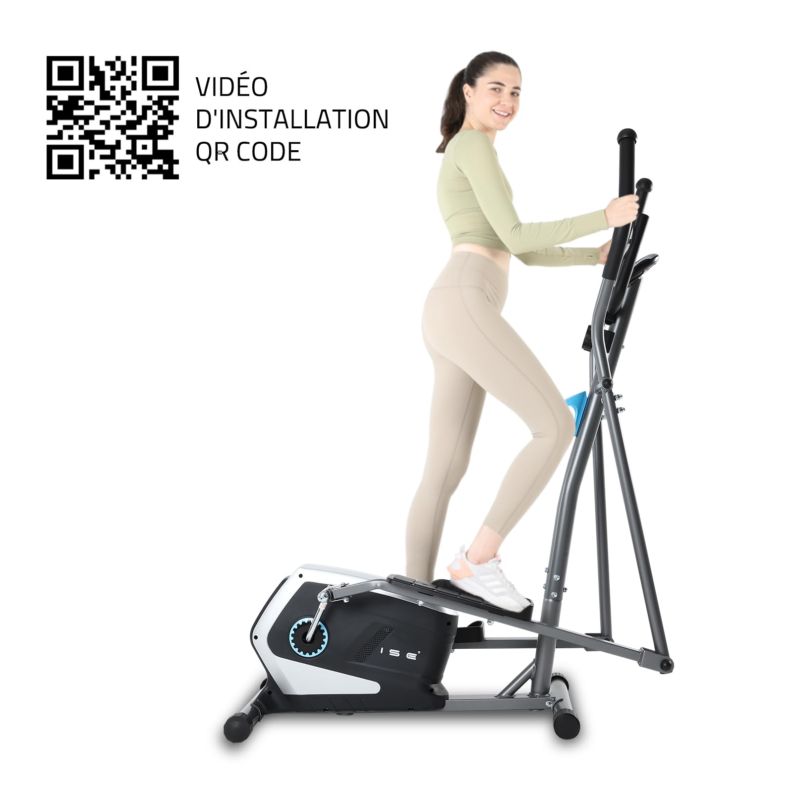 ISE Vélo Elliptique d'Appartement, Crosstrainer Adulte Magnétique, Vélos Elliptiques Ecran LCD/Impulsion, Velo Elliptique d'Appartement 8 Niveaux Résistance, Elliptique Volant d’Inertie de 8KG