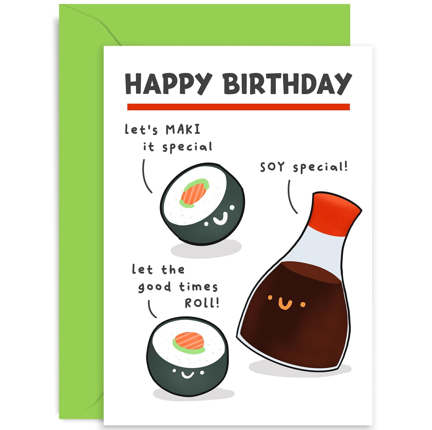 Old English Co. Funny Sushi Birthday Card for Men and Women - Sushi Roll and Soy Sauce Birthday Card for Him Her - Hilarious B'day Gift | Blank Inside