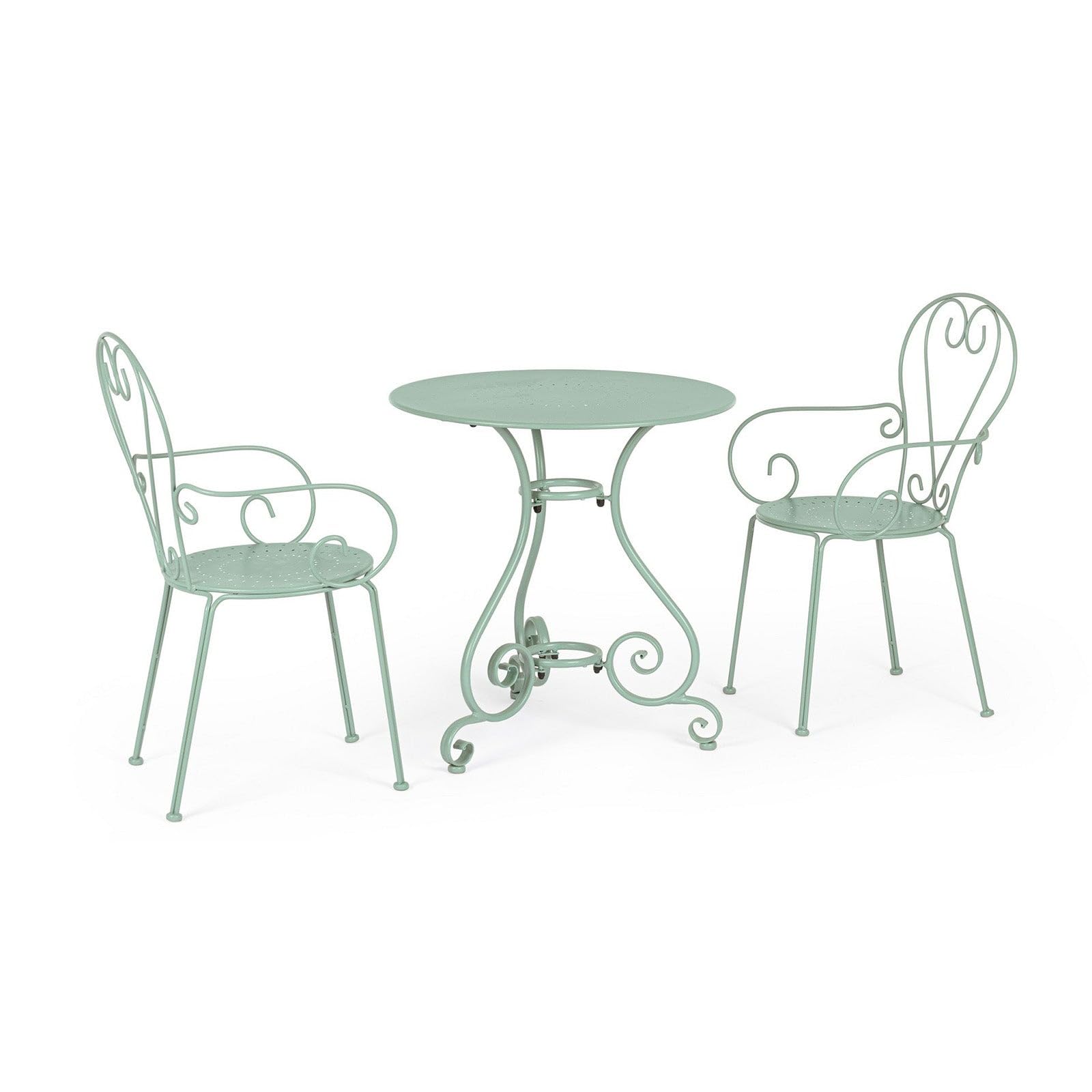 Decor Space Set Etienne Tavolino Ø 70 cm con 2 poltrone colorate in acciaio per giardino e bar finitura opaca (Antracite)