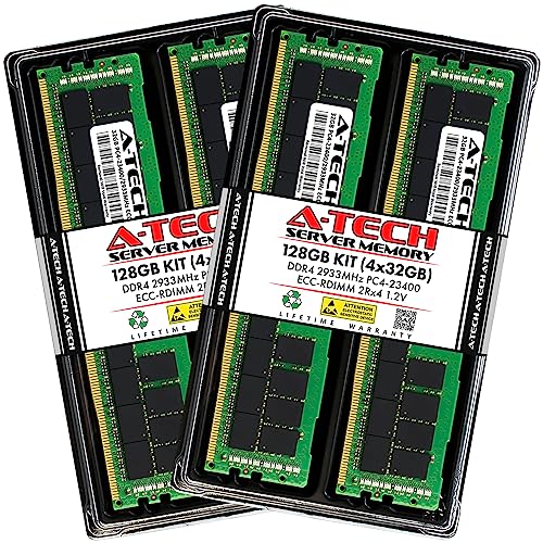 Image of A-Tech 128GB Kit (4x32GB) DDR4 2933MHz PC4-23400 ECC RDIMM 2Rx4 Dual Rank 1.2V ECC Registered DIMM 288-Pin Server & Workstation RAM Memory Upgrade Modules (A-Tech Enterprise Series)