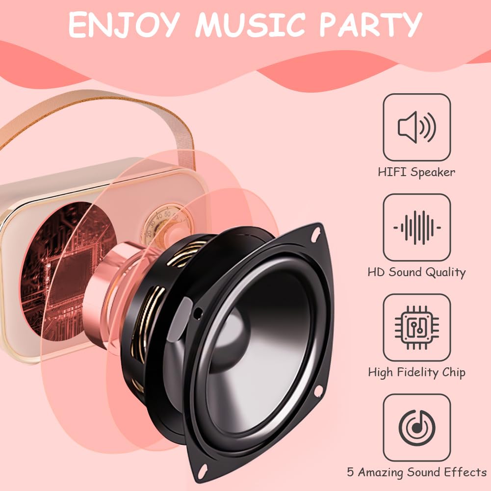 Ainiv urządzenie do karaoke dla dzieci i dorosłych z 2 bezprzewodowymi mikrofonami, przenośne zabawki karaoke z Bluetooth i zmieniaczem głosu, mikrofony prezentowe dla dzieci w wieku 3-18 lat