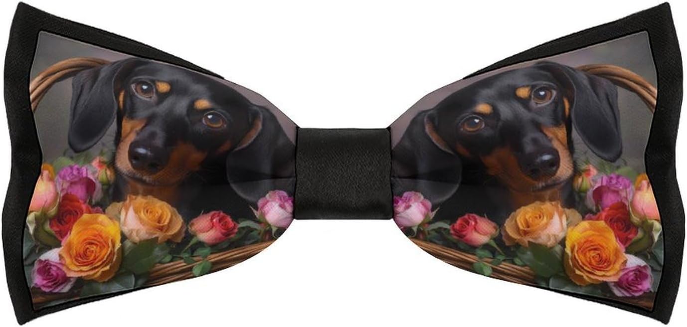 Dachshund Flower Bow Ties for Men Fun Printed Pre Tied Adjustable Bowtie for Party Wedding