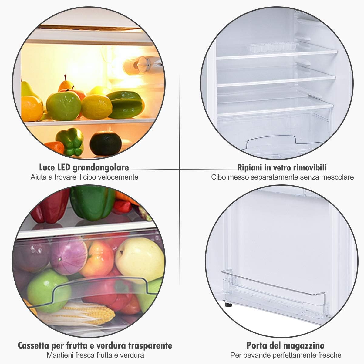 COSTWAY Frigorifero Combinato 123 L con Congelatore, Mini Frigo da Ufficio Casa Bar Hotel, 3 Ripiani in Vetro e Scompartimento Verdure, Illuminazione Interna (NERO) COSTWAY Frigorifero Combinato 123 L con Congelatore, Mini Frigo da Ufficio Casa Bar Hotel, 3 Ripiani in Vetro e Scompartimento Verdure, Illuminazione Interna (NERO)