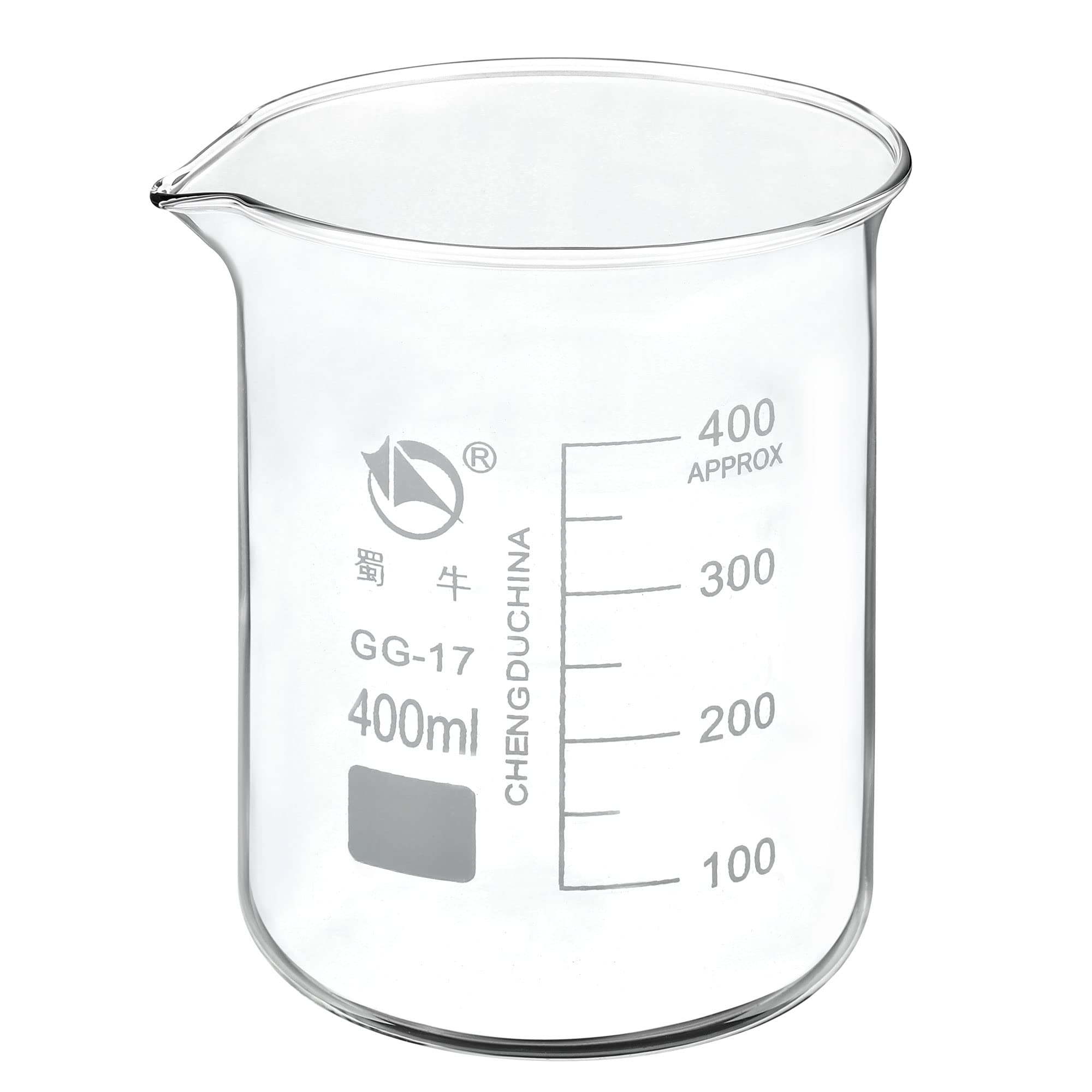 PATIKIL 400ml Bassa Forma Vetro Bicchiere, 3.3 Borosilicato Vetro Graduato Stampato Scale Misurini Tazze con Beccuccio per Cucina laboratorio liquidi