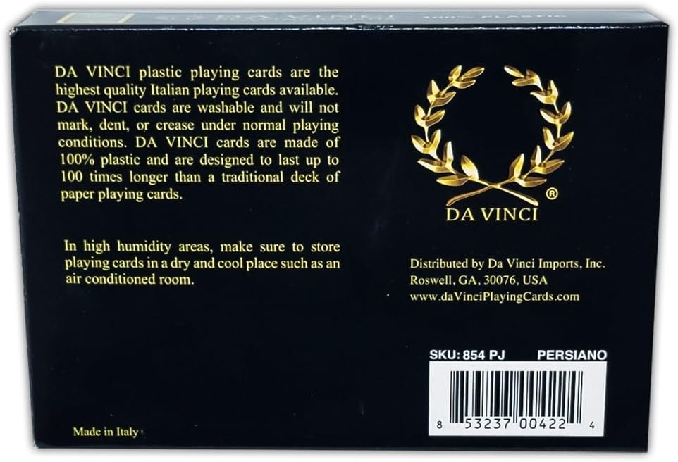 Da Vinci Persiano, Italian 100% Plastic Playing Cards, 2-Deck Set Poker Size Jumbo Index, with Hard Shell Case and 2 Cut Cards