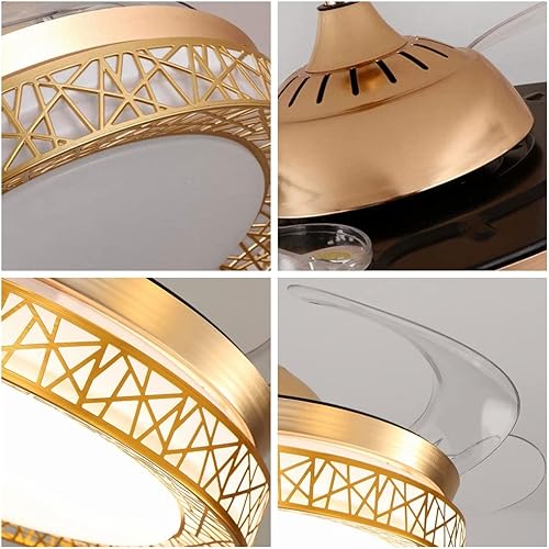 Miniatura 5 de Candelabro Bluetooth de 42 pulgadas con luces y control remoto, ventilador de techo moderno con cuchillas retráctiles, color dorado