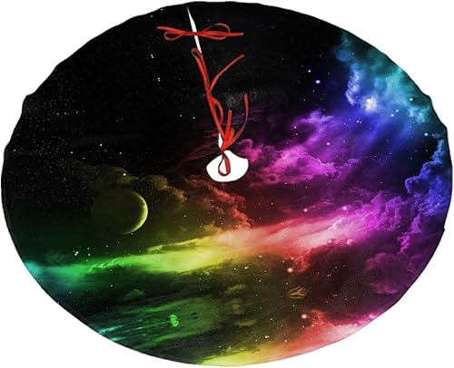 Falda de árbol de Navidad con estampado de cielo y luna arcoíris para Navidad Año Nuevo fiestas suministros de decoración de casa 30 pulgadas 36