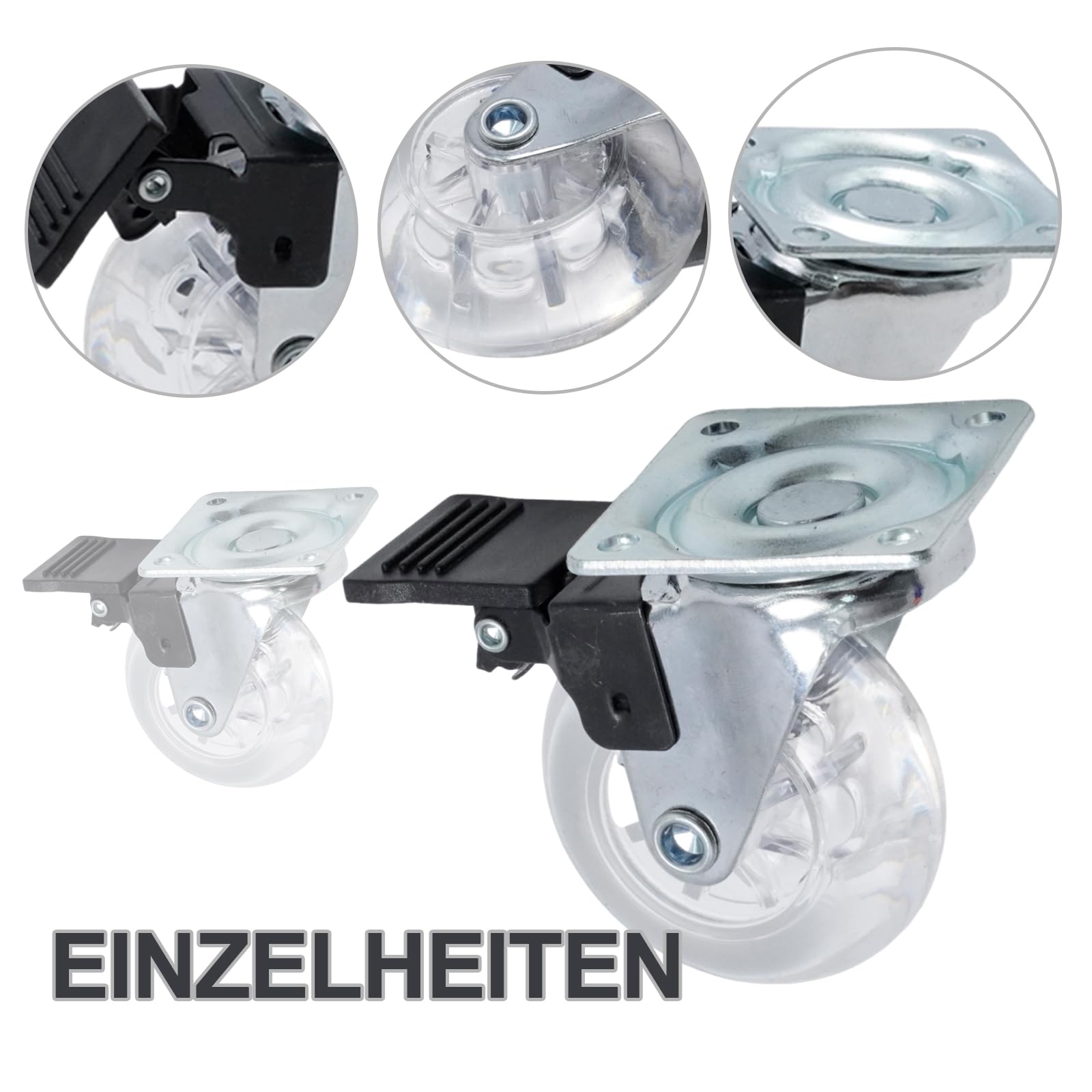8er Set Möbelrollen, 50mm Lenkrollen mit Bremse, Tragfähigkeit 160 kg 360°Drehung, Schwerlastrollen Klein, für Palettenmöbel, Couchtische
