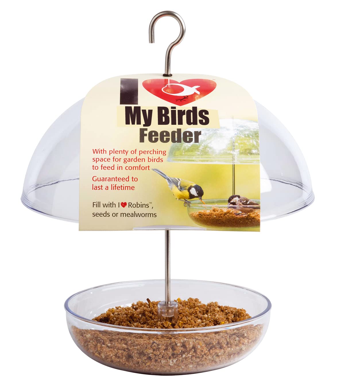 Jacobi JayneI Love My Birds™ Bird Feeder - Large Dome Hanging Wild Bird Feeder for Mealworms & Seeds – Perfect for Cardinals Hanging Bird Feeder Bluebird & Other Wild Birds