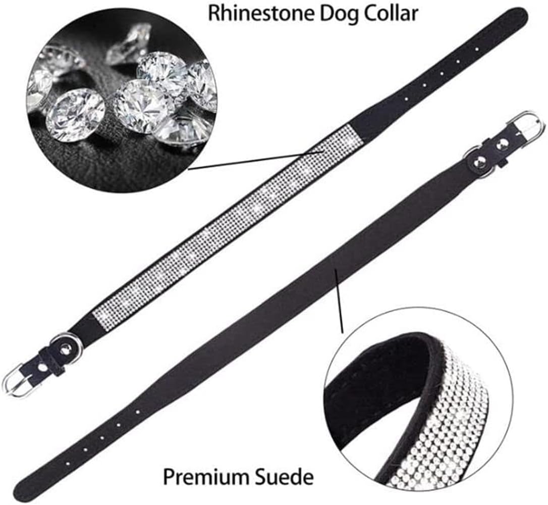 Hundehalsband Mit Strass – Weiches Wildleder, Verstellbar, Funkelt In Hellblau, Größe M