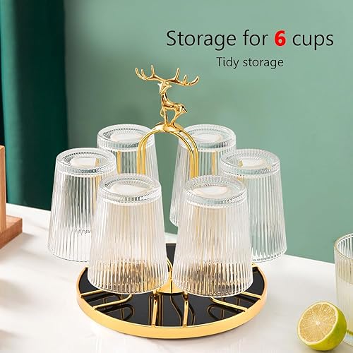 Miniatura 6 de Estante giratorio de secado de botellas, soporte ligero de lujo para secar tazas de vidrio, soporte organizador de tazas con diseño de alce con 6