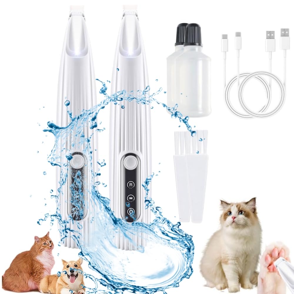 Micro Precision Trimmer, 2024 Multifunctional Pet Hair Clippers with LED Light, Low Noise Waterproof Rechargeable Paw Trimmer for Paws, Eyes, Ears, Face, Rump (White 2pcs)