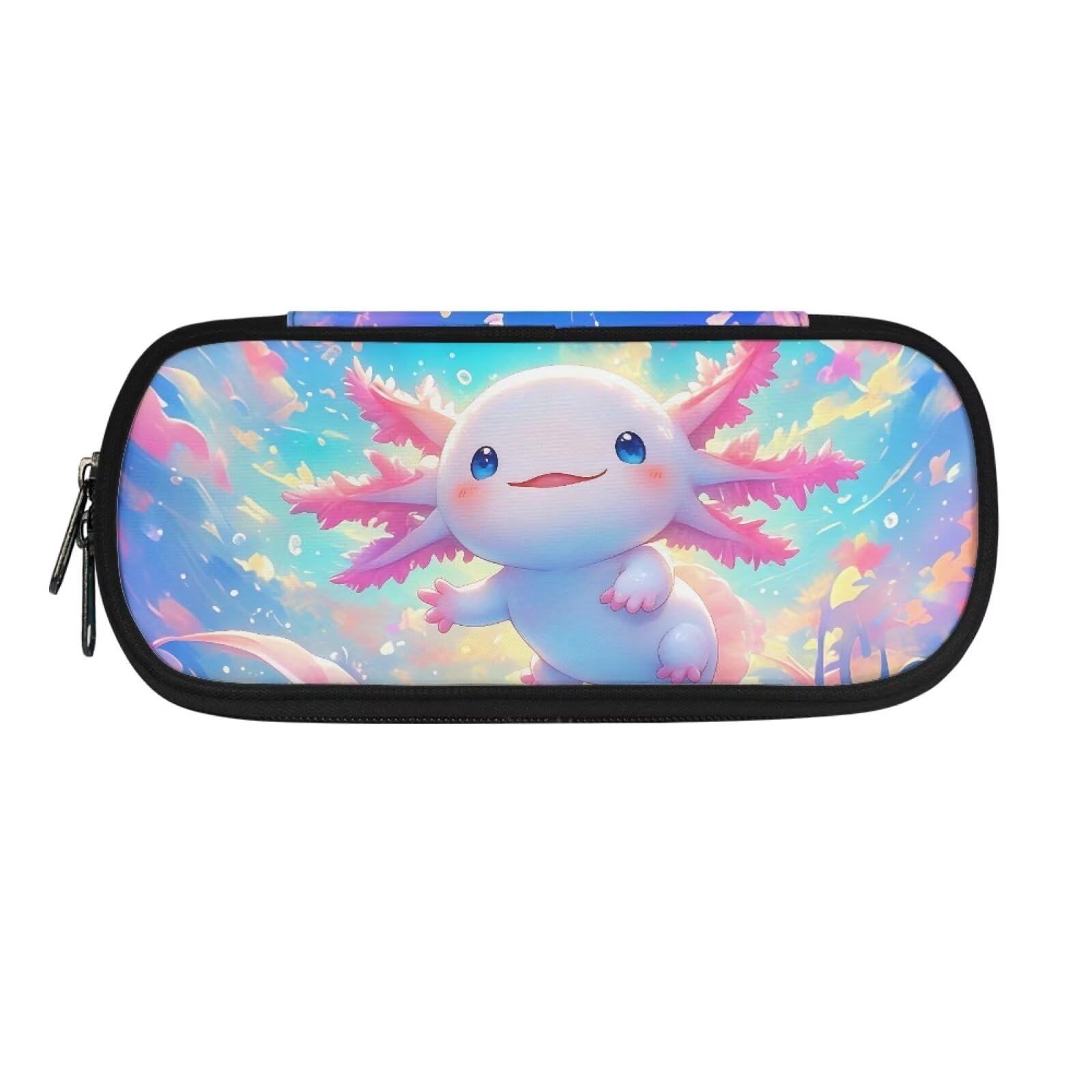 ASQVTIFE Cute Axolotl Pencil Case for School Girls,Planet Axolotl Pencil Case Large Capacity with 2 Compartments Kawaii Animal Pencil Organizer for Children Student Stationery Bag — image 1