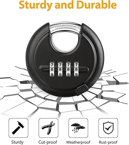 Miniatura 4 de DAYGOS Candados de disco combinados para exteriores, bloqueo de código de 4 dígitos resistente, bloqueo de disco combinado para unidad de