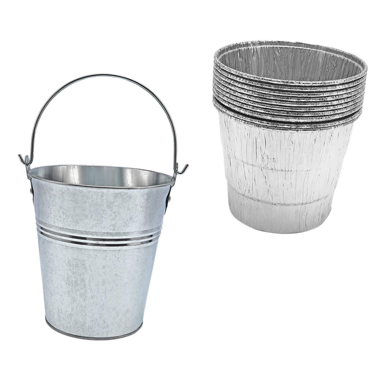 ifundom Secchio per Olio Barbecue in Ferro, Set con 10 Pezzi Argento