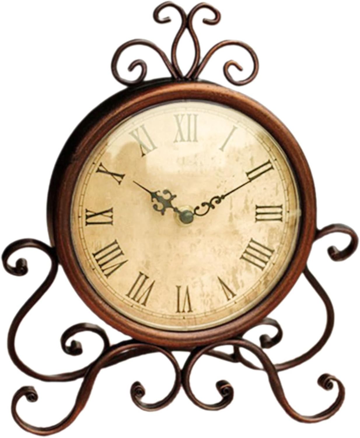 Vintage Retro Mantel Clock, European Style Iron Art Decorative Desktop Table Clock, Brown Non-Battery Operated for Living Room Mantelpiece and Bedroom Decor