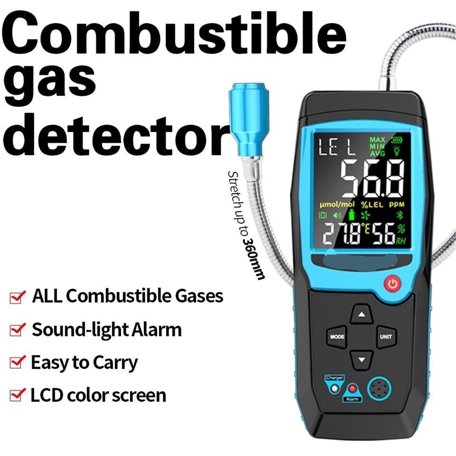 Monitor de co2, Detector De Fugas Gas Combustible, Probador Natural Metano Inflamable, Alarma Luz Sonora para el hogar(FA+)