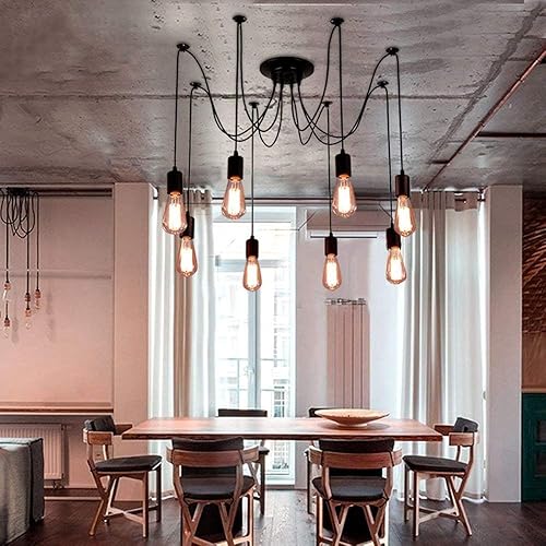 Miniatura 5 de XIUDI Lámpara de araña industrial de 8 brazos, lámpara colgante de metal, lámpara de araña E26 Edison para el hogar, para cafetería, comedor, sala