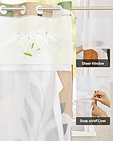 Vista 5 de Cortina de ducha bohemia sin ganchos y con forro adjunto, juego de cortinas de ducha impermeables de doble capa con parte superior transparente