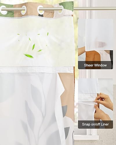 Miniatura 4 de Juego de cortina de ducha bohemia sin ganchos y forro a presión, cortinas de ducha impermeables de doble capa con parte superior transparente,