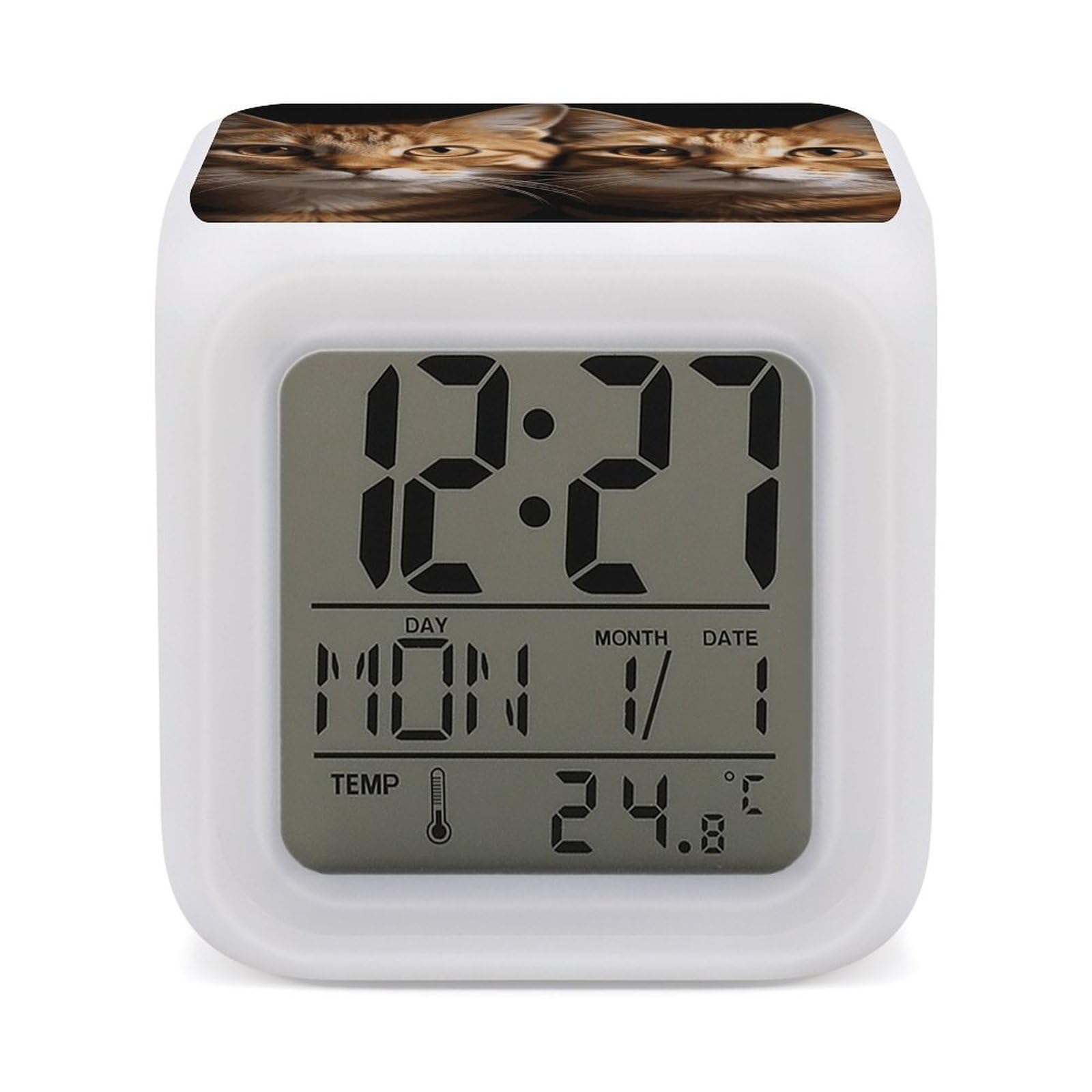 JTREHY Cats Alarm Clock Seven Color Night Light Digital Clock Precision Reliable Alarms Clocks for Bedroom Heavy Sleepers Adults Gift for Men and Women