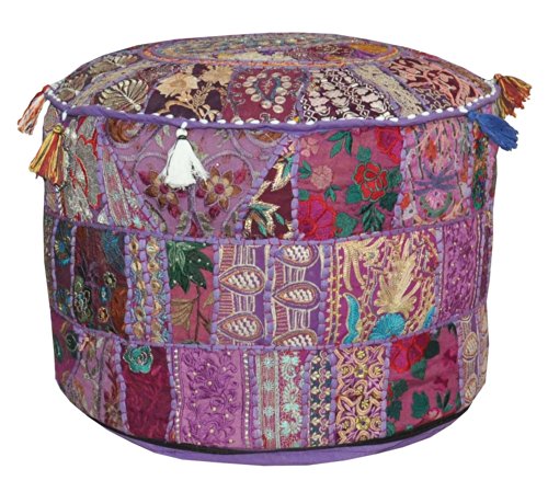 Rajasthali Indian Vintage Ottoman Embellished with Embroidery & Patchwork Foot Stool Floor Cushion Cover, 23 X 13 Inches