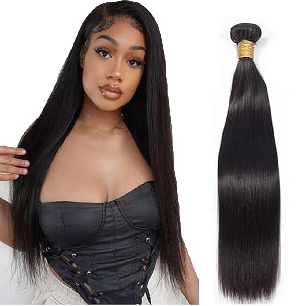 Cheveux Humains Straight Human Hair Bundles 1B Natural Black Human Hair Extensions Echthaar Tressen Double Weft Unprocessed Virgin Hair for Woman 1 Bundle 22 Inch