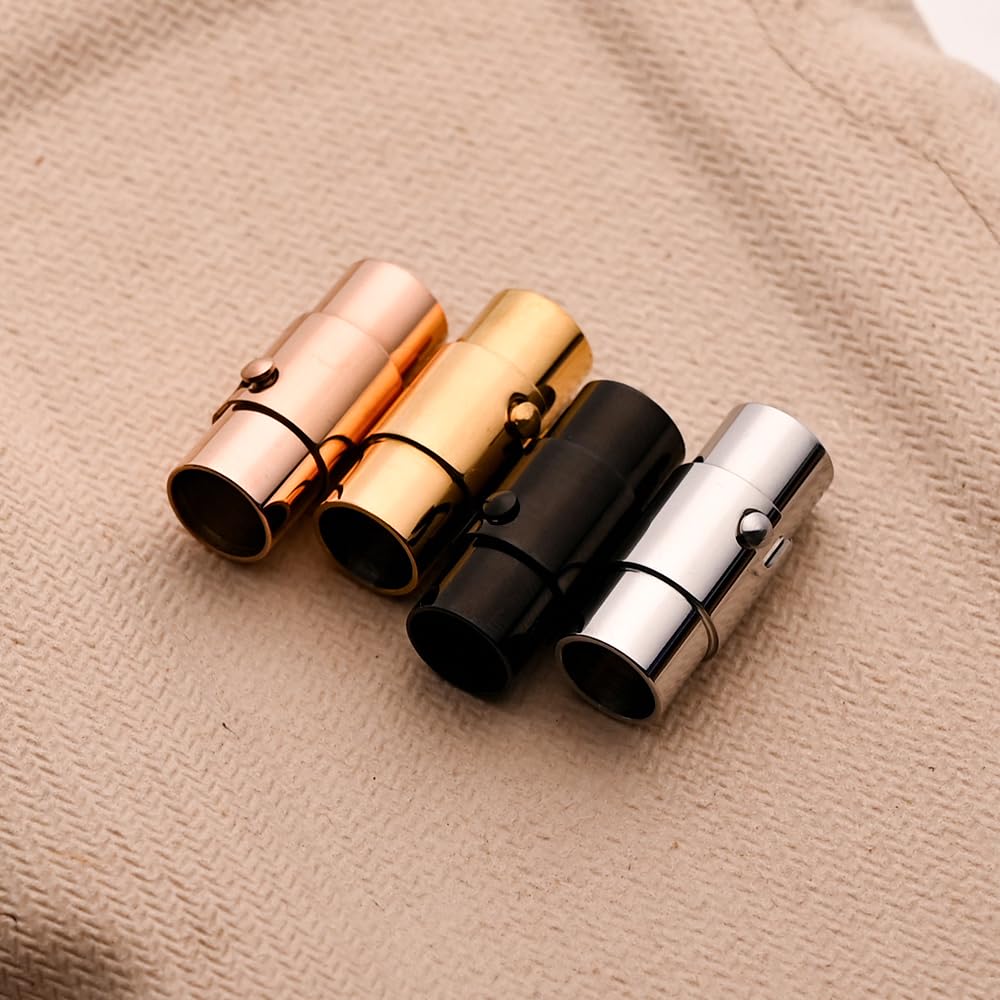 2 Stück 2–10 mm starke magnetische Sicherheitsverschlüsse aus Edelstahl, passend für runde Lederschnur, Armbandverbinder, Schmuckherstellung, Schwarz, Lochdurchmesser 8 mm, Goldlochdurchmesser 5 mm