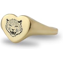Cheetah Gold Signet Ring - Engraved Animal Jewelry - Heart-Shaped Design