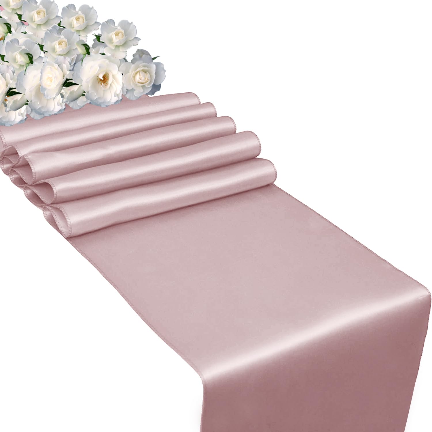 WedDecor Table Runner 11x108 inch Satin Table Runner Wrinkle-Free Drapes Elegant Dining Table Wedding Decorations Tabletop Decor Party Table Runners for Christmas Decorations, Rose Gold, 10pcs — image 1
