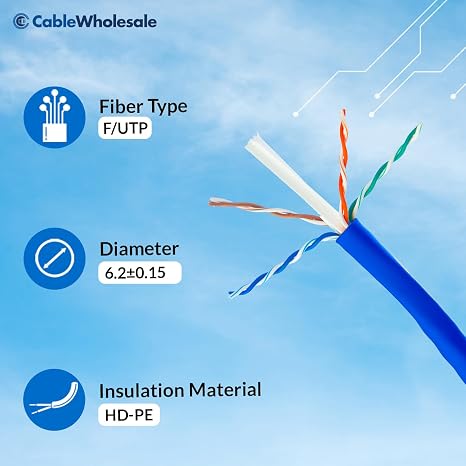 1000 Foot Bulk Shielded Cat6a Ethernet Cable, F/UTP, Stranded Copper, Spool, 26AWG, 500Mhz, 10Gig Network Patch Cable, 1000 feet Spool, Blue, CableWholesale