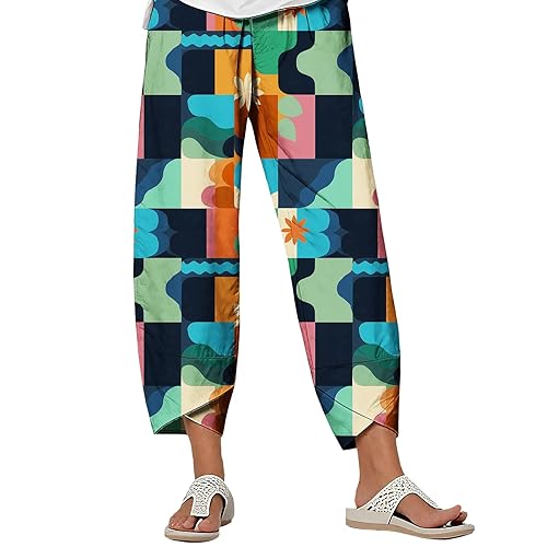 Wide Leg Capri Pants for Women Casual Elastic Waist Palazzo