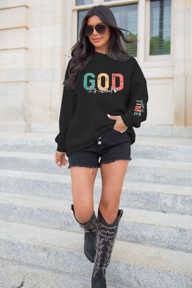 God is Good Sweatshirt Christian Shirts for Women Oversized Jesus Religious Pullover Bible Verse Inspirational Tops - Image 4