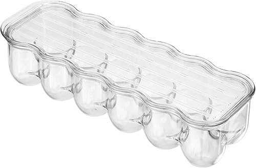 Miniatura 8 de mDesign Bandeja apilable de plástico para huevos, contenedor de almacenamiento y organizador para refrigerador, contenedor de docena de secciones