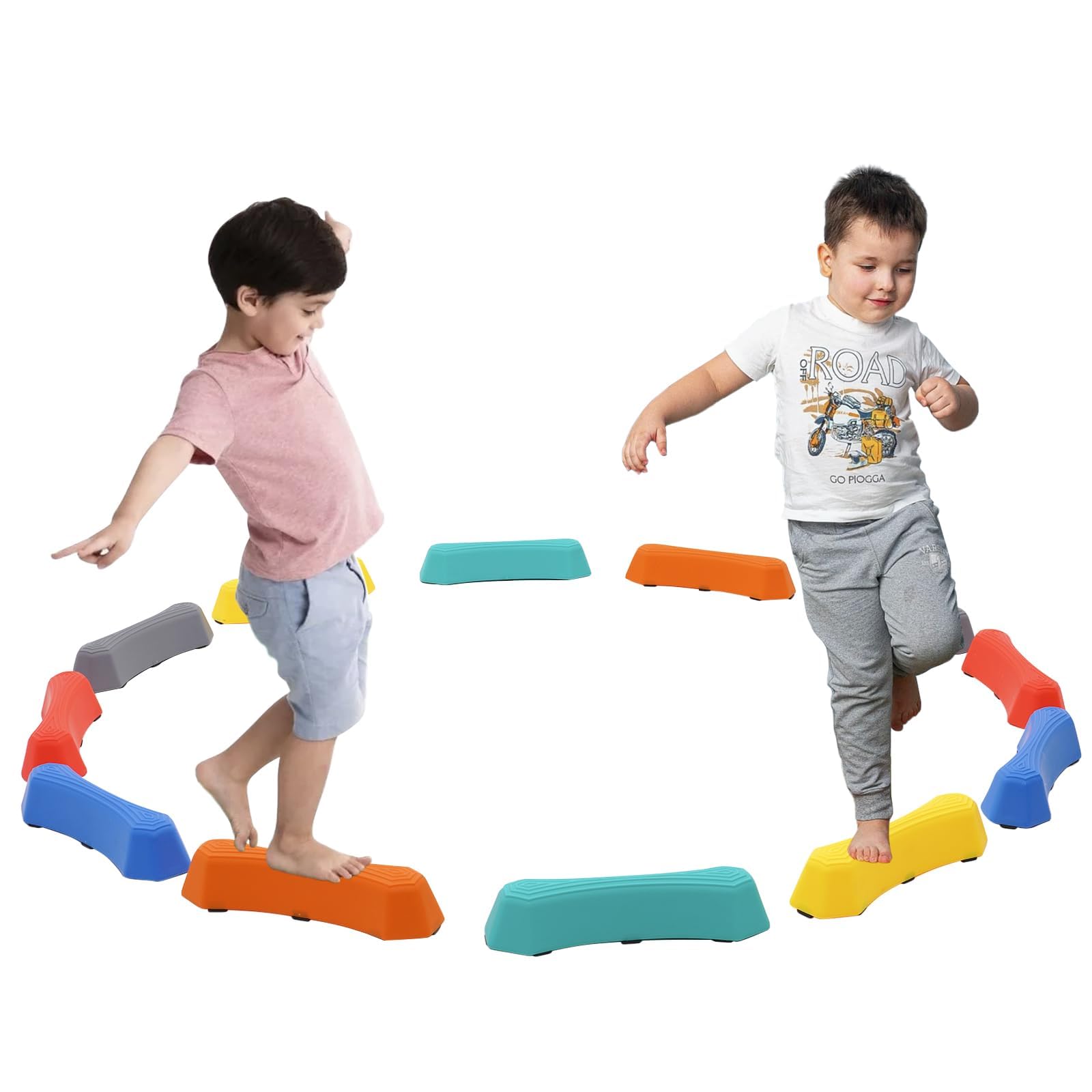 Kids Balance Beam Stepping Stone for Indoor Outdoor, Non Slip Rubber Base, Sensory Balance Training Equipment - Stepping Stones & Obstacle Course for Toddler 12Pcs (Multicolor-classic)