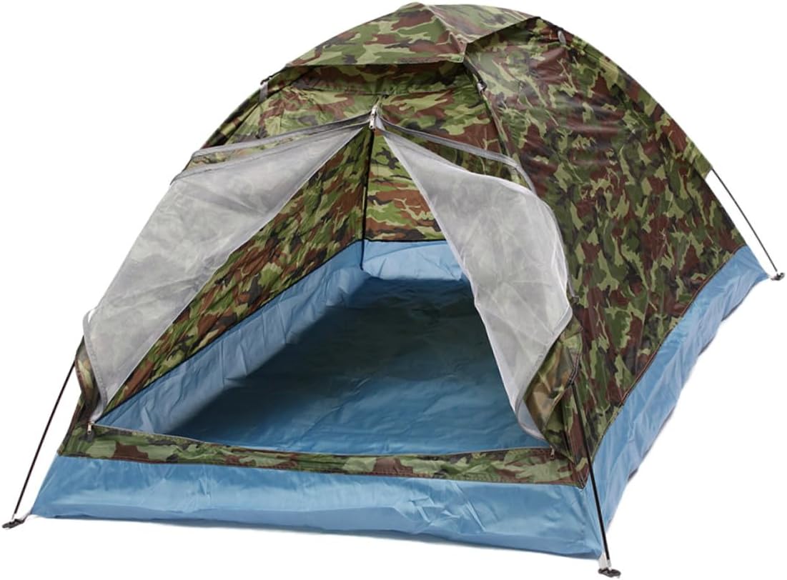 BESPORTBLE Double Person Camouflage Camping Tent Ultra-Light Single Layer Outdoor Shelter with Mesh Door and Glass Fibre Poles for Beach Picnic Hiking