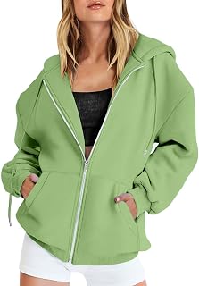 Zip Up Hoodie Women Y2K Long Sleeve Oversized Sweatshirts Lightweight Fleece Jacket Cute 2024 Fall Fashion Clothes