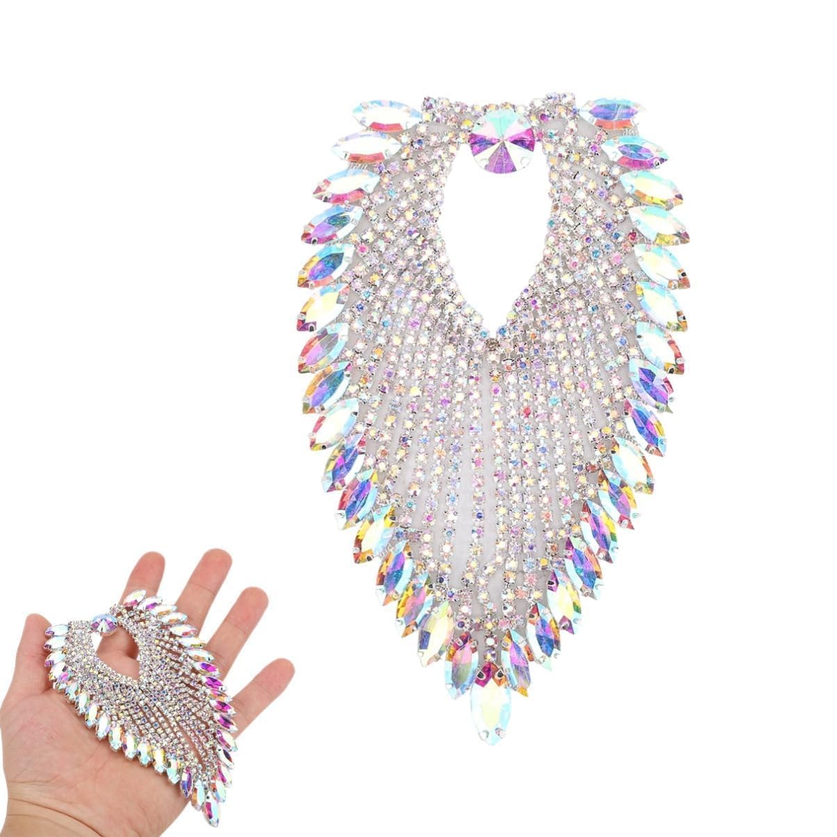 Beufee Rhinestone Chain, Horse Eye Rhinestone Tassel Chain Shoulder Epaulettes Crystal Rhinestone Shoulder Epaulettes for DIYCraft Clothes(Colorful)