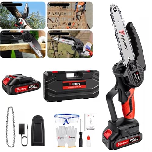 Mini tronçonneuse 700 W avec batterie - Tronçonneuse électrique - Batterie de 1500 mAh - Avec 1 batterie de 1500 mAh - Pour sécateur, élagueur, coupe du bois