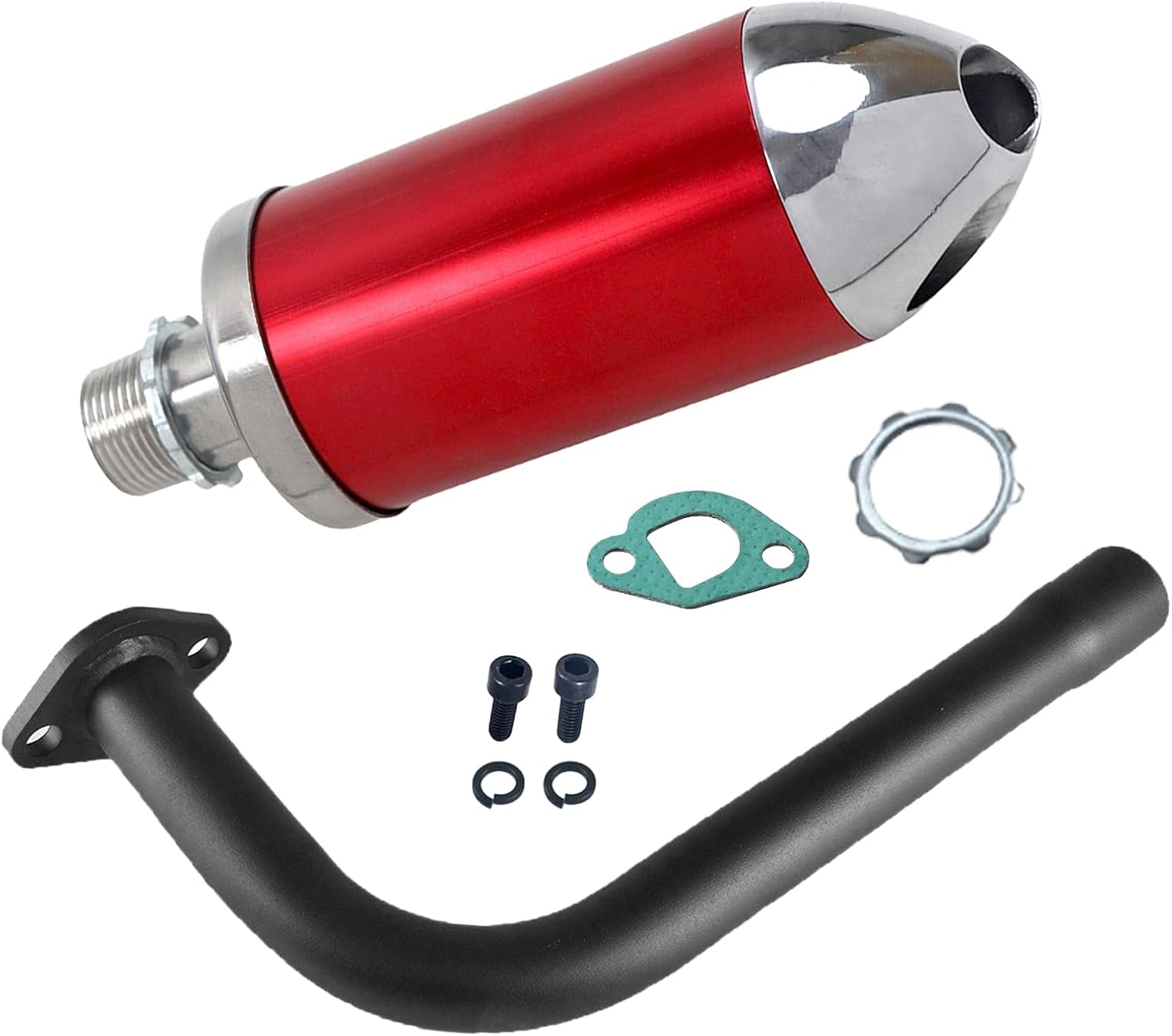 Exhaust Muffler Kit Black For Coleman Powersports CT200U BT200X KT196 MB200,For Honda GX160 GX200，For Predator 212cc 196cc/6.5HP Gas Mini Bike Go Kart Performance Parts Red