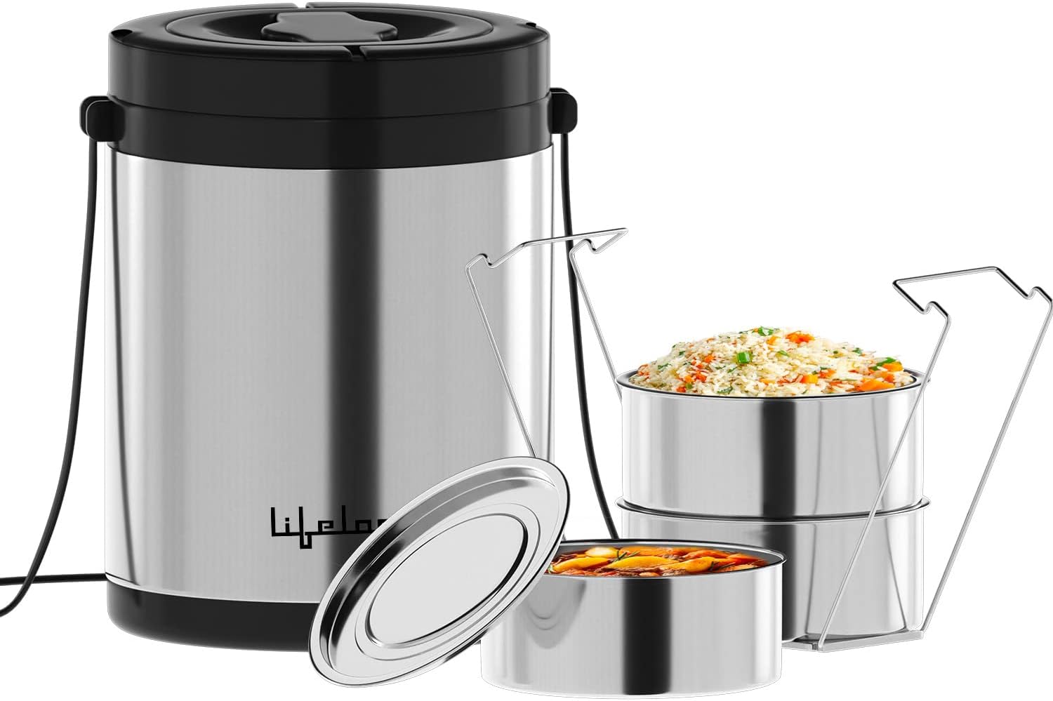 Lifelong 3 Container Inner Stainless Container Lunch Box | Set of 3, (250 ml Each), Steel | Carry-case with Strap | PU Insulated | BPA Free | Food Grade | Easy to Carry