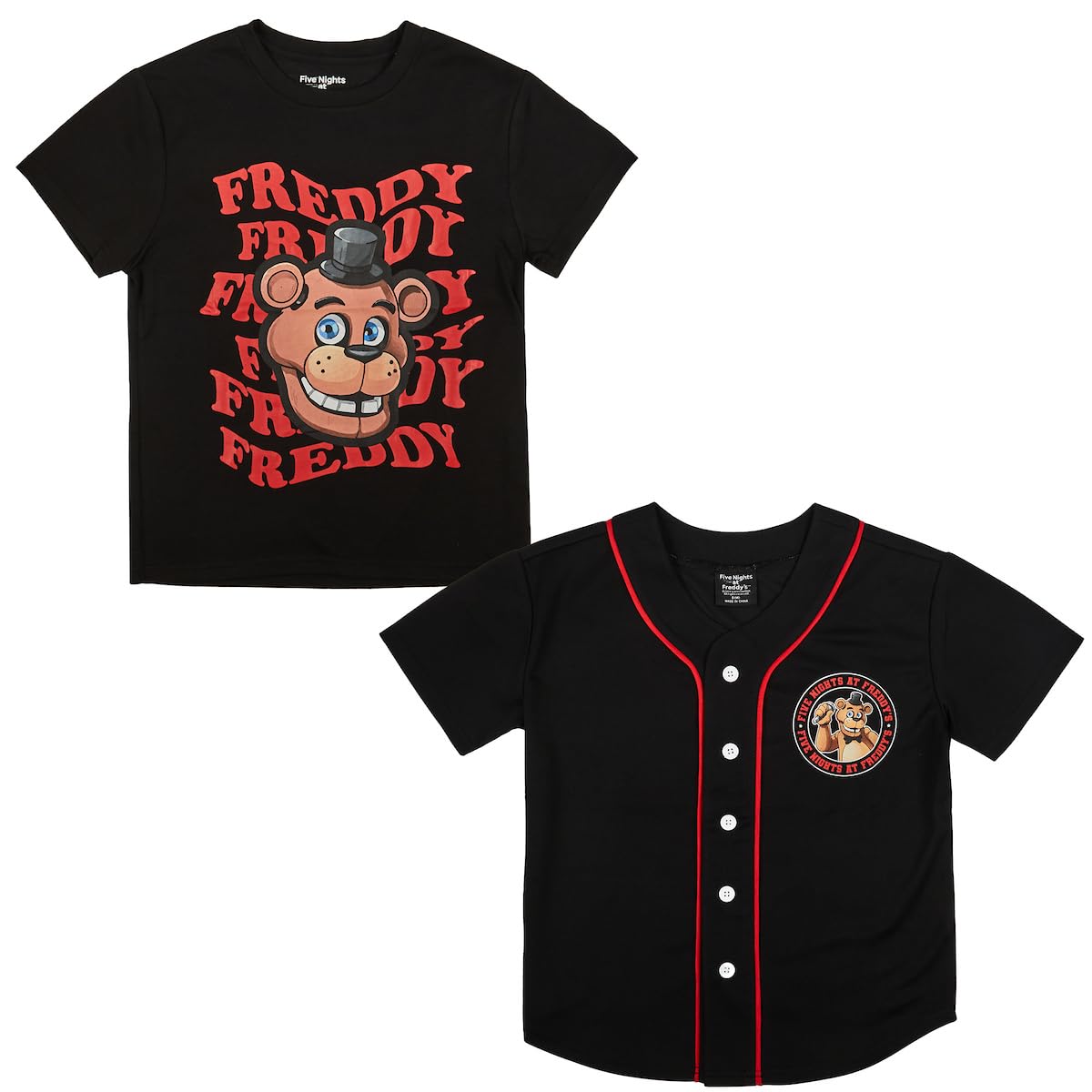 Five Nights at Freddy's - Set da 2 pezzi di maglia da baseball nera e maglietta a maniche corte di Freddy