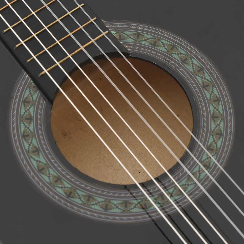 vidaXL Set Chitarra Classica per Principianti 8 pz Strumenti Musicali Chitarra Acustica Giochi Musicali Prodotti per Fare Musica Nera 1/2 34"