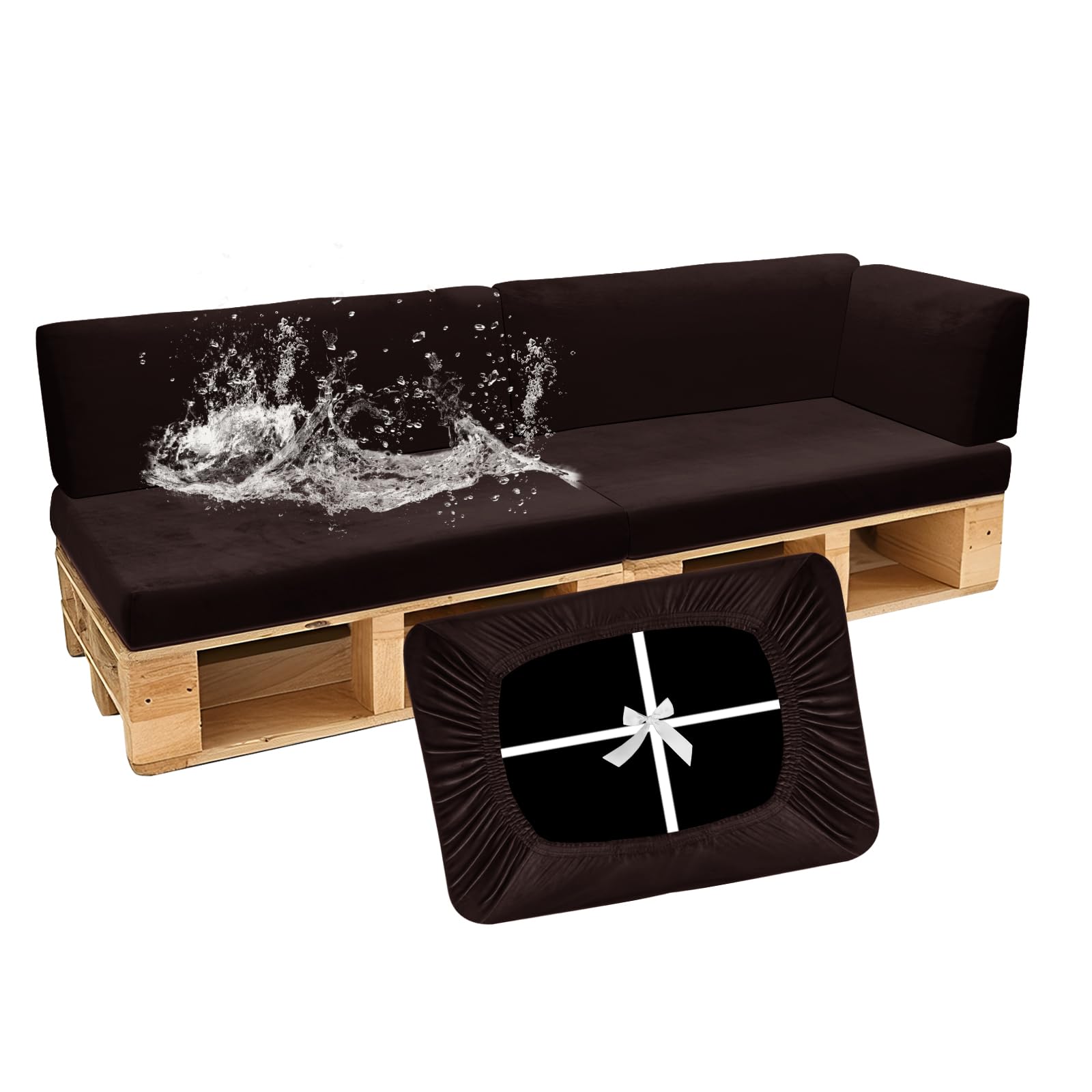 SYLC Waterproof Pallet Cushions Covers, Stretch Velvet Cover for Pallet Furniture Cushions, Outdoor Corner Sofa Covers for Rattan Wooden Patio Garden (Red cafe,5 PCS(2 Seats+3 Backs))