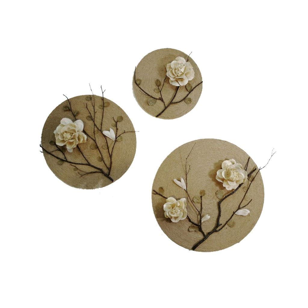 Sculpture murale ma corde ronde peinte à la main, triptyque d'exception pour fleurs séchées